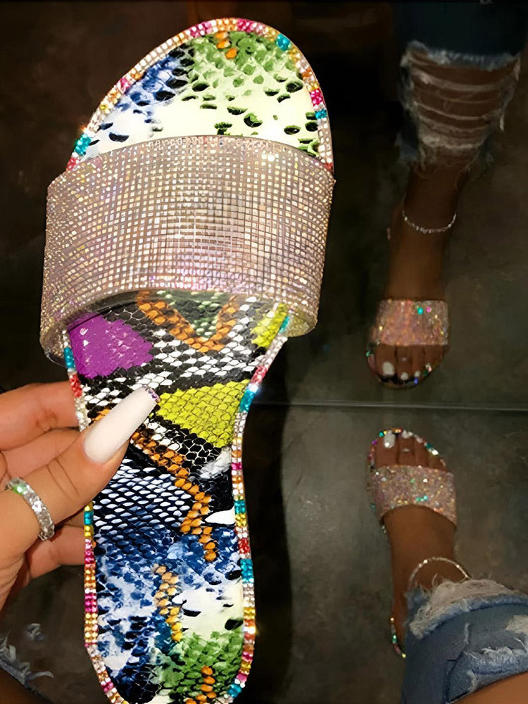 Crystal Glitter Flat Bling Slippers - Elara Row
