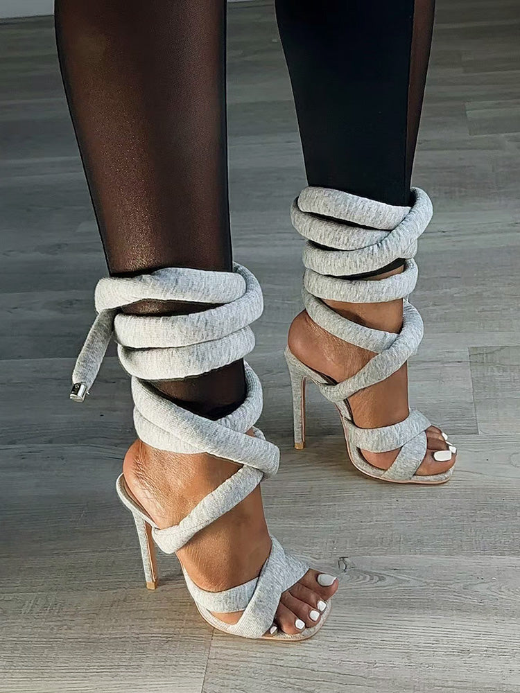 Cross Puffy Strap Heeled Sandals - Elara Row
