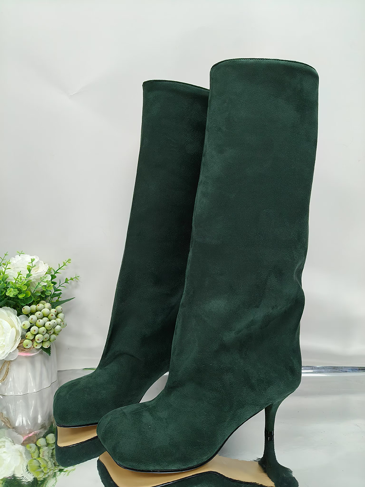 Suede Wide Calf Square Toe Boots - Elara Row