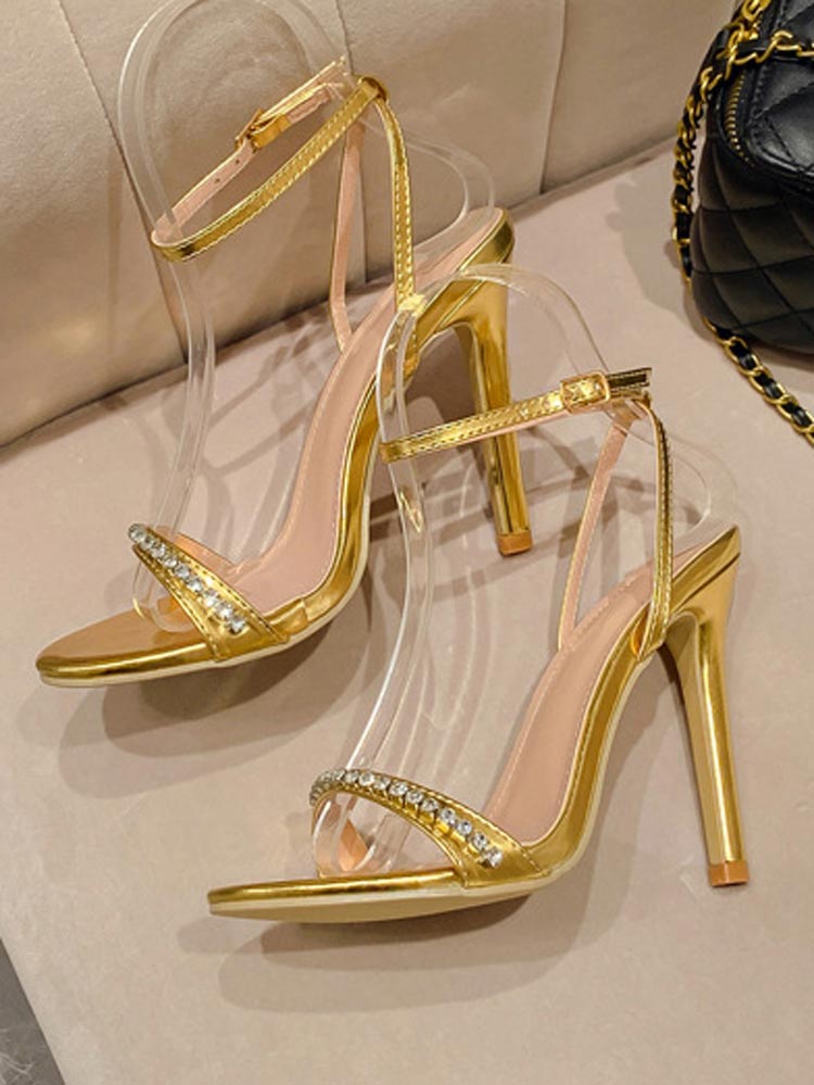 Rhinestone Ankle Strap Heels - Elara Row