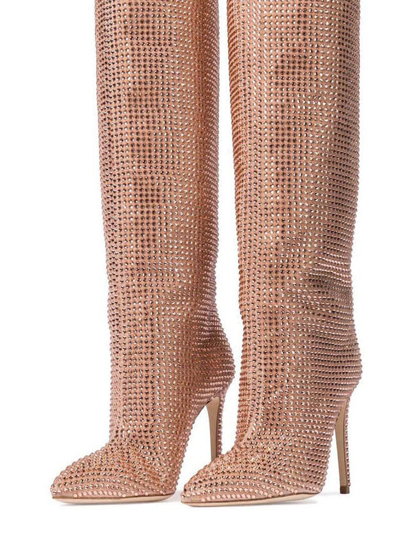 Crystal-Embellished Suede Boots - Elara Row