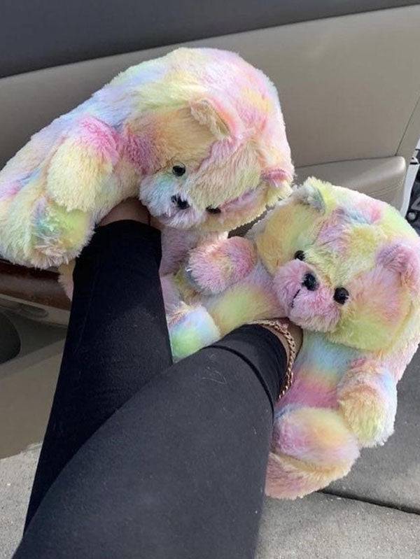 Fluffy Teddy Bear Slippers - Elara Row