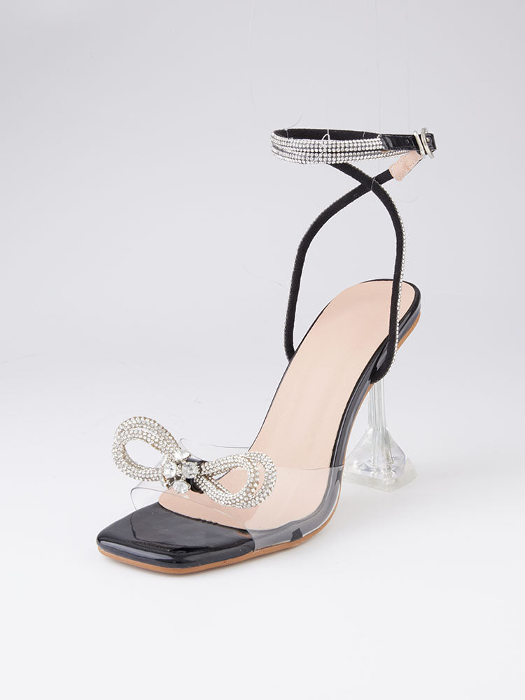 Sparkling Bow Square Toe High Heels - Elara Row