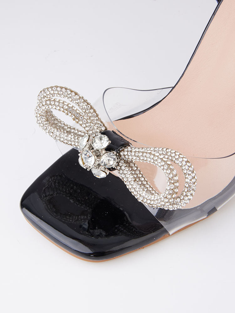 Sparkling Bow Square Toe High Heels - Elara Row
