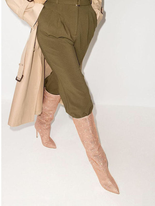 Crystal-Embellished Suede Boots - Elara Row