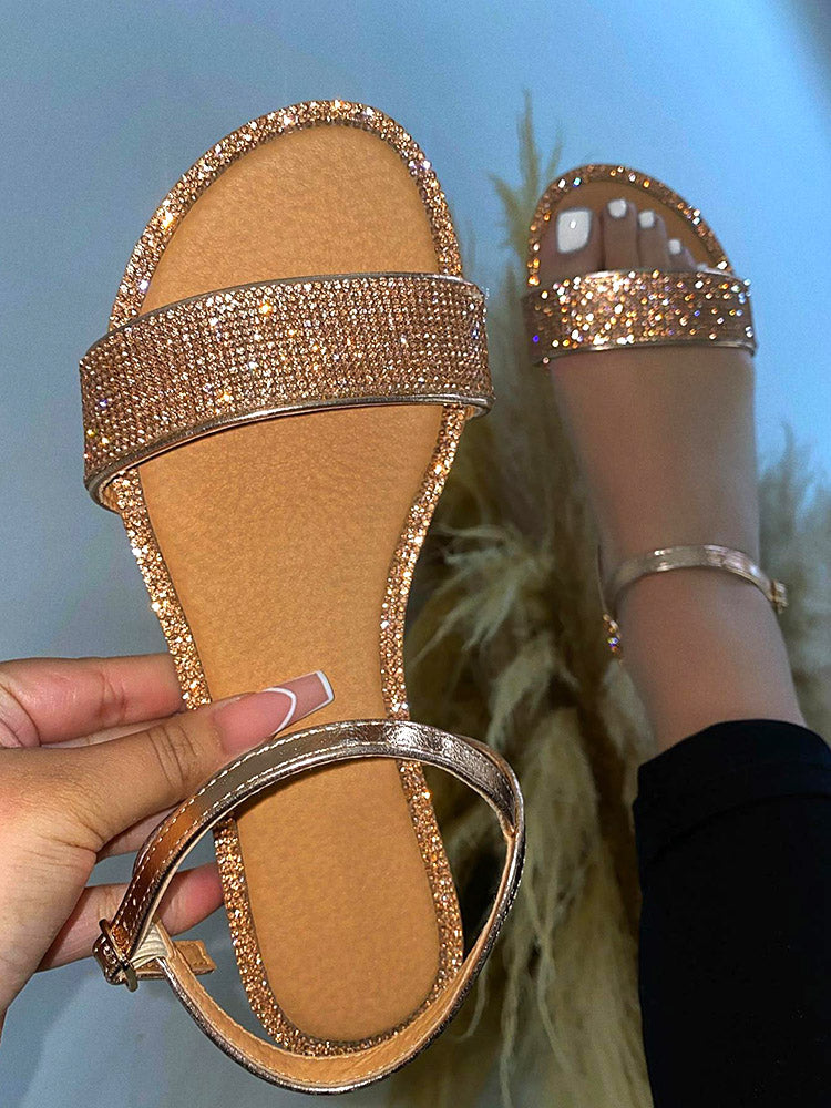 Rhinestone Flat Sandals - Elara Row