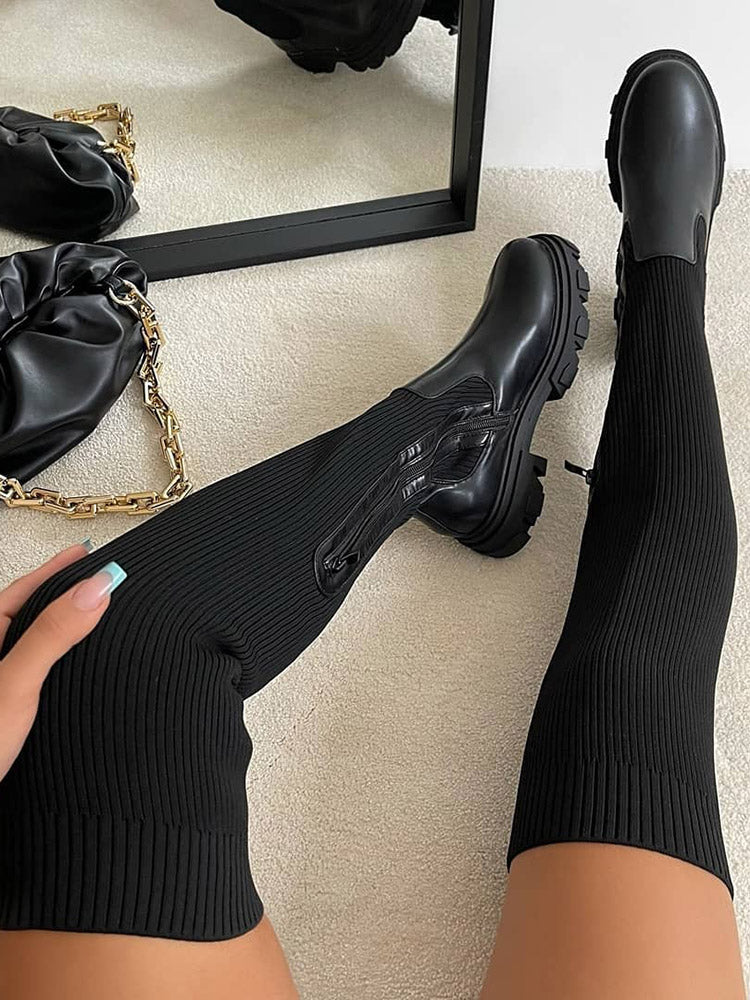 Knitted Over The Knee High Boots - Elara Row