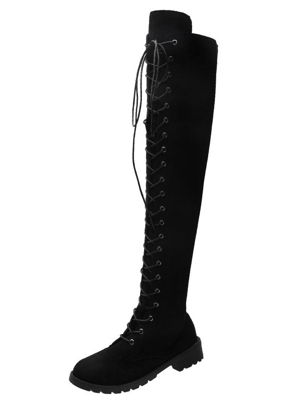 Lace Up Flat Suede Boots - Elara Row