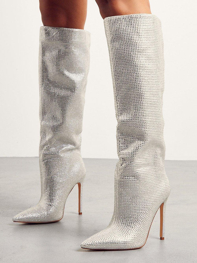 Crystal-Embellished Suede Boots - Elara Row