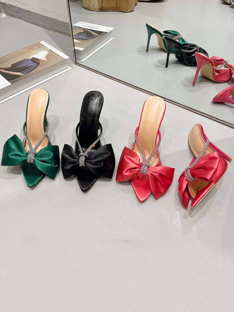 Satin Diamante Bow-knot Sandals - Elara Row