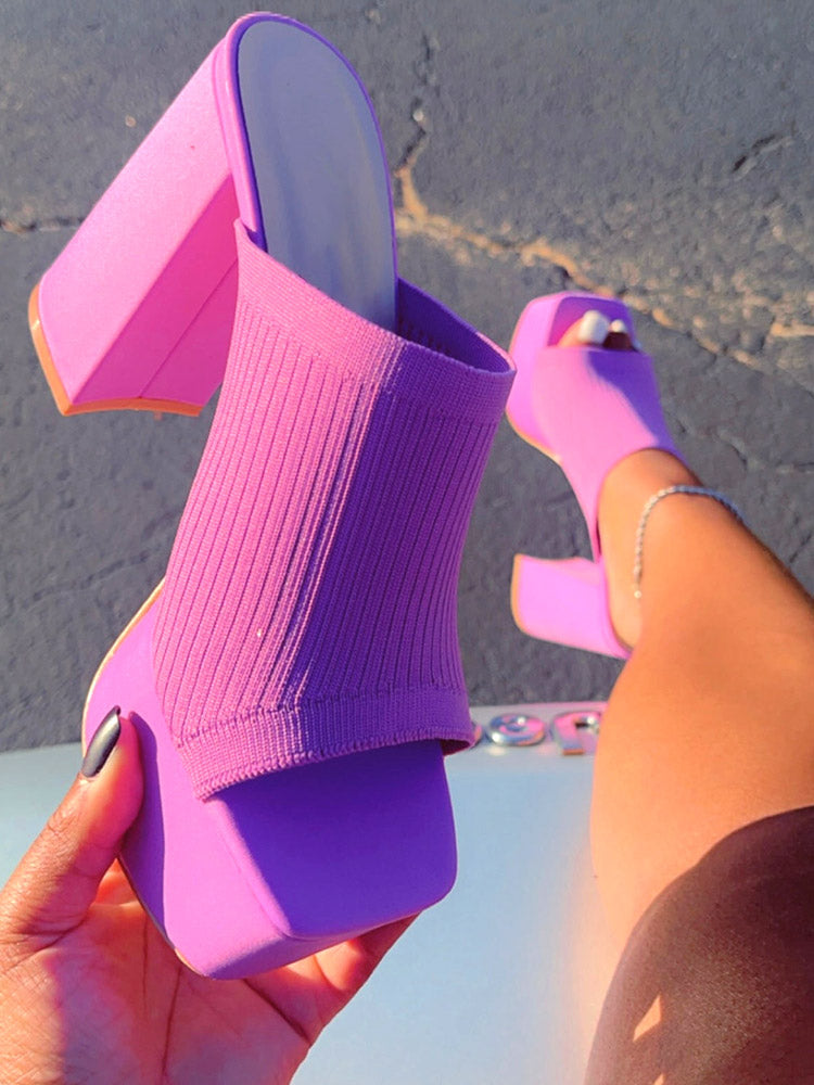 Knit Platform Chunky Heel Sandals - Elara Row