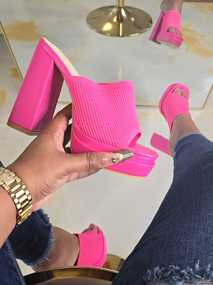 Knit Platform Chunky Heel Sandals - Elara Row