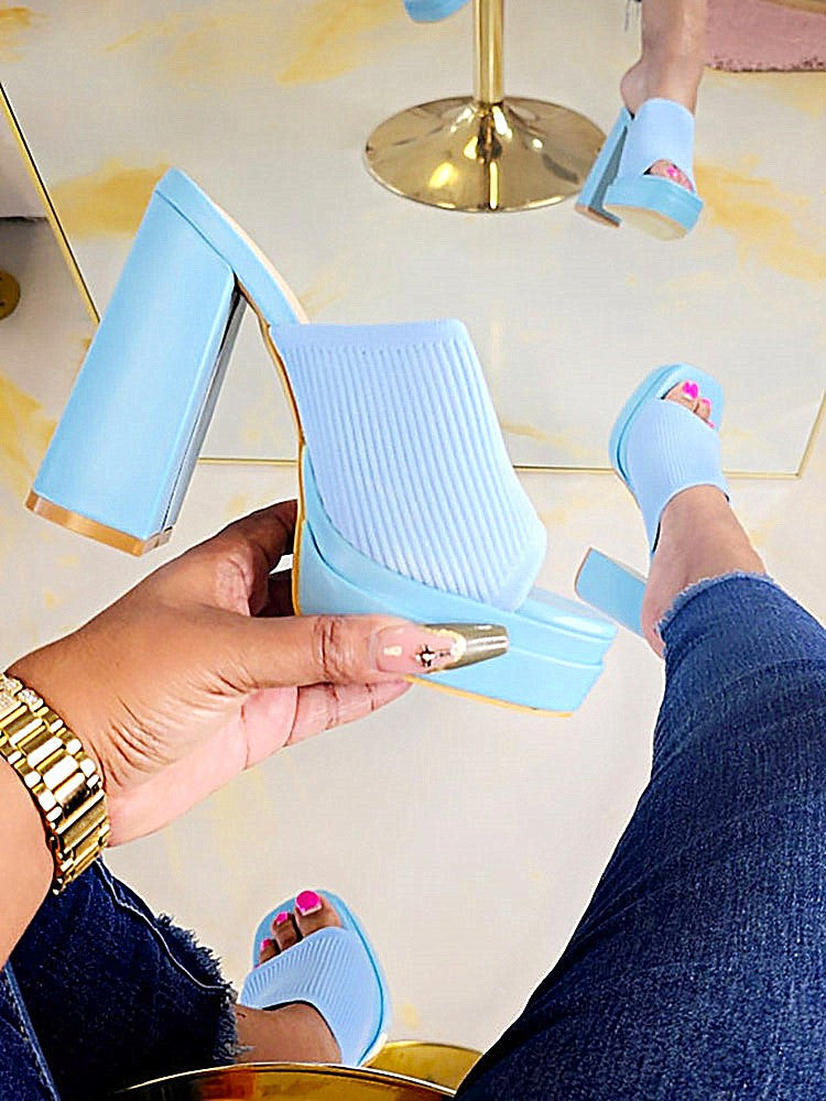 Knit Platform Chunky Heel Sandals - Elara Row