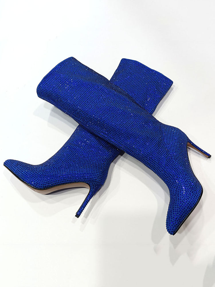 Crystal-Embellished Suede Boots - Elara Row