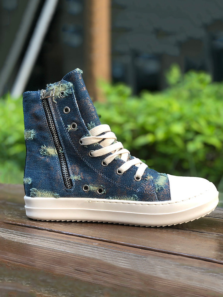 Denim High-Top Sneakers - Elara Row