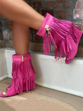 Fringe Open Toe Suede Boots - Elara Row