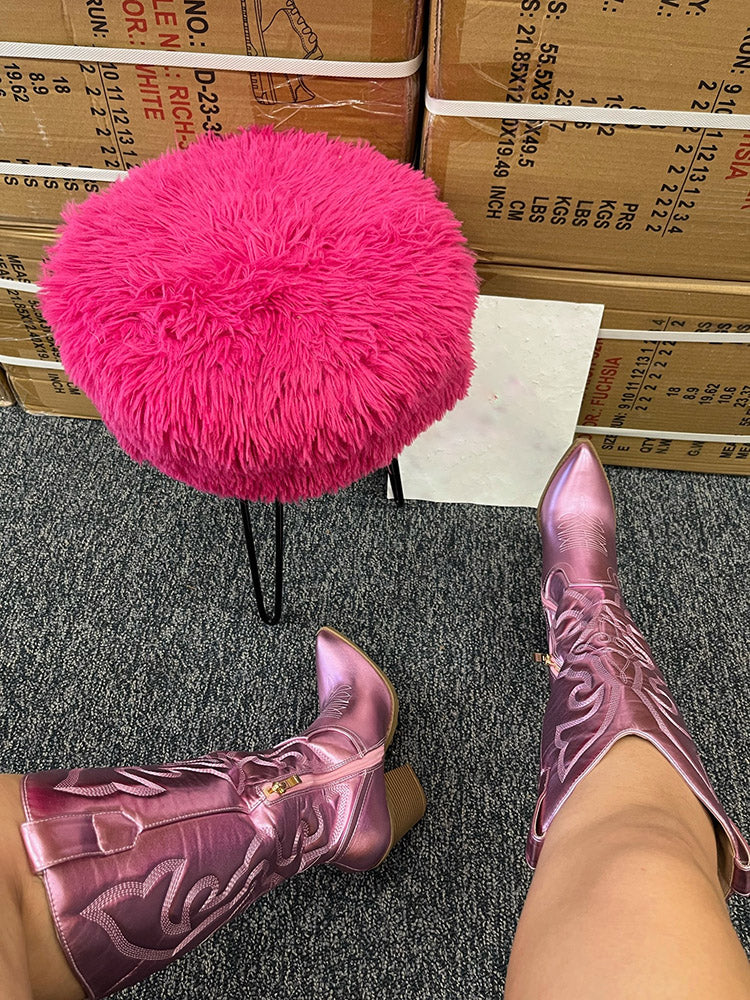 Metallic PU Leather Cowboy Boots - Elara Row