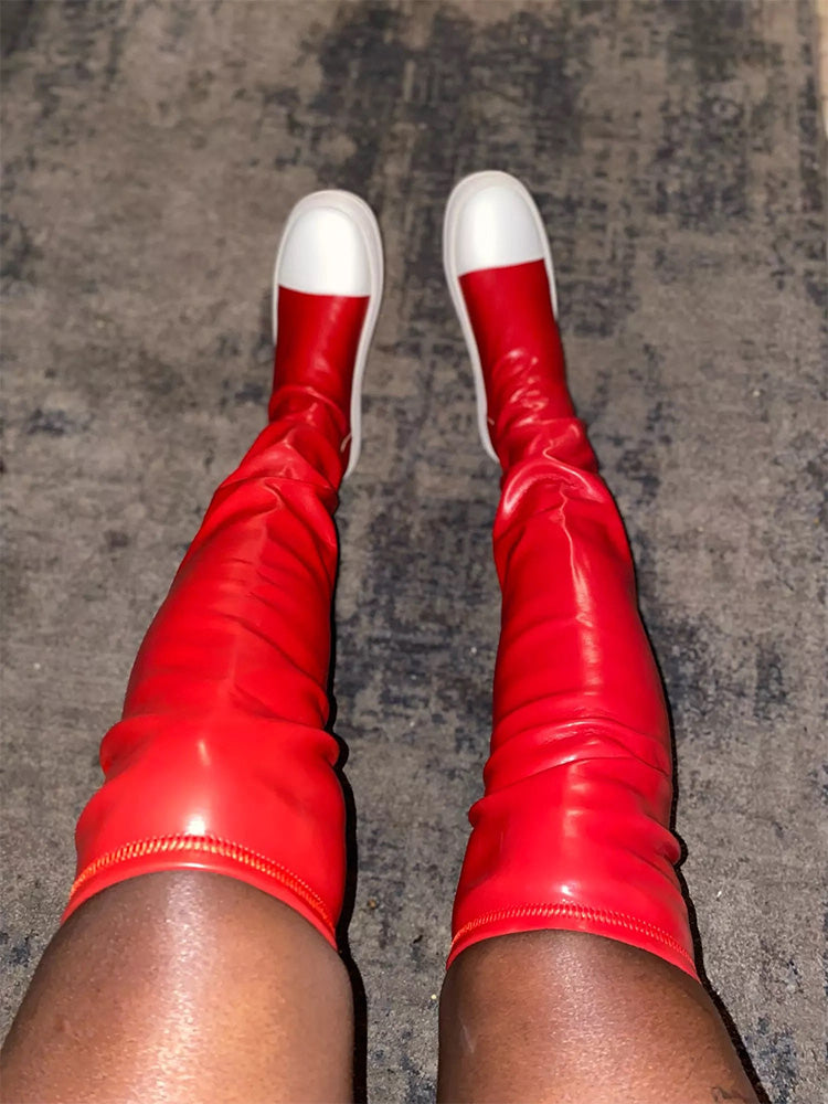 PU Leather Flat Boots - Elara Row