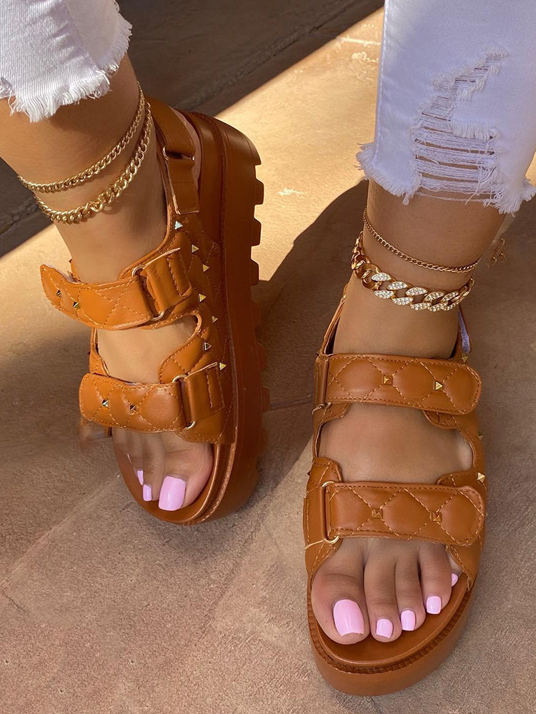 Velcro Studs Decor Thick Sole Sandals - Elara Row