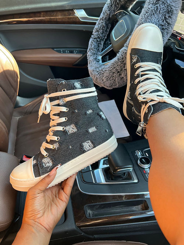 Denim High-Top Sneakers - Elara Row