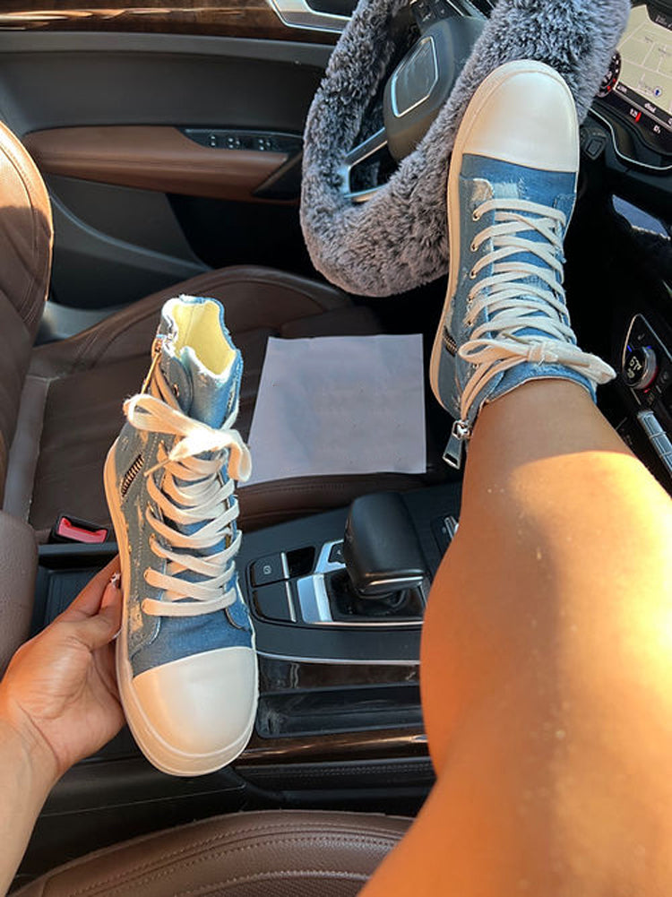 Denim High-Top Sneakers - Elara Row