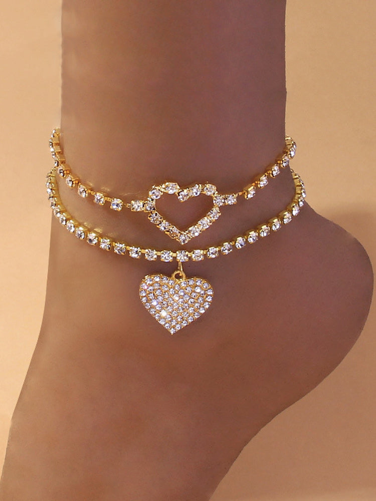 2PCS Rhinestone Heart Anklet - Elara Row