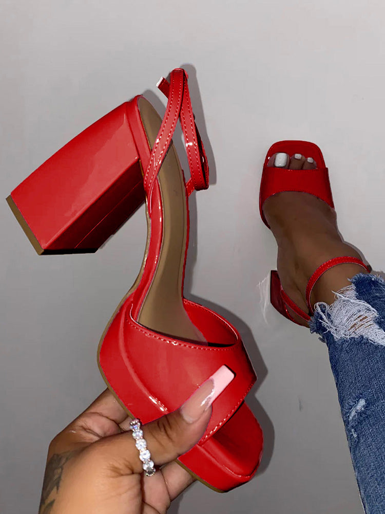 Leather Chunky Heel Sandals - Elara Row