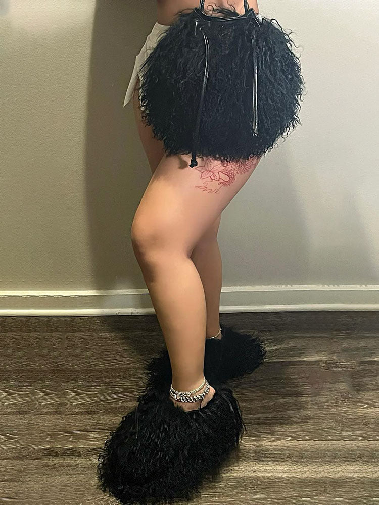Fluffy Fur Bag & Slides Set