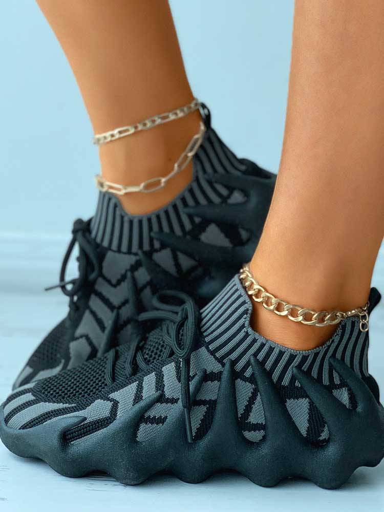 Lace-up Knit Breathable Sneakers - Elara Row