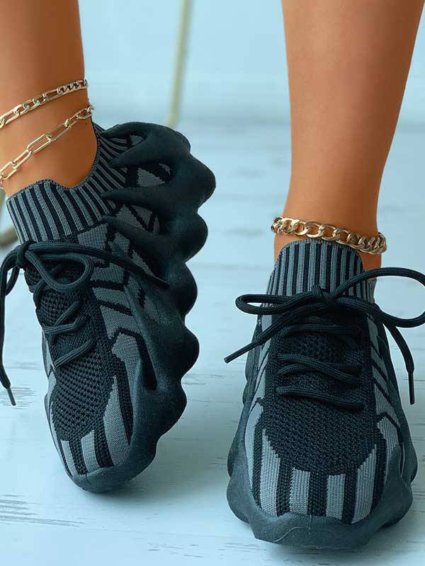 Lace-up Knit Breathable Sneakers - Elara Row