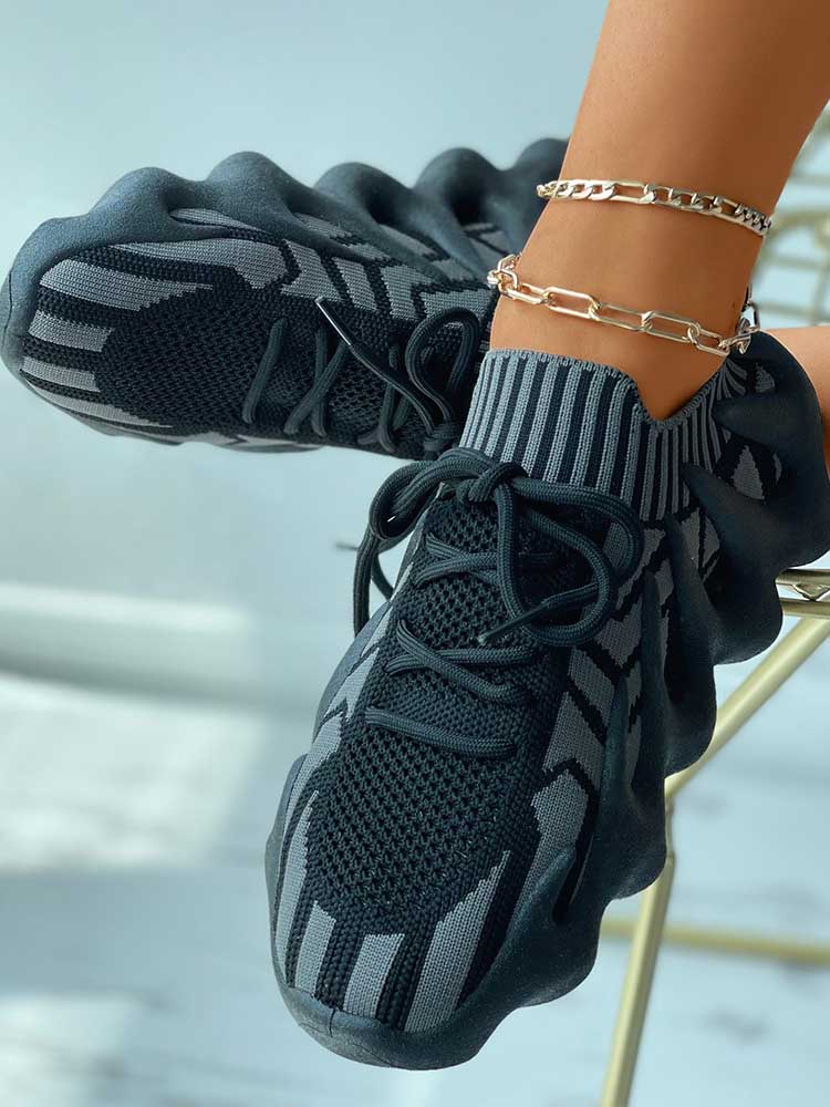 Lace-up Knit Breathable Sneakers - Elara Row