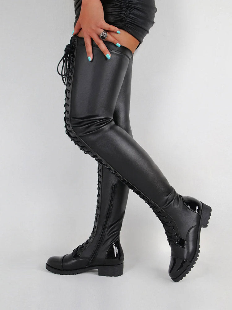 Lace Up PU Leather Boots - Elara Row