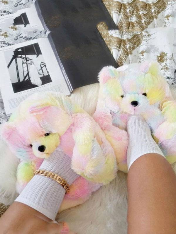 Fluffy Teddy Bear Slippers - Elara Row