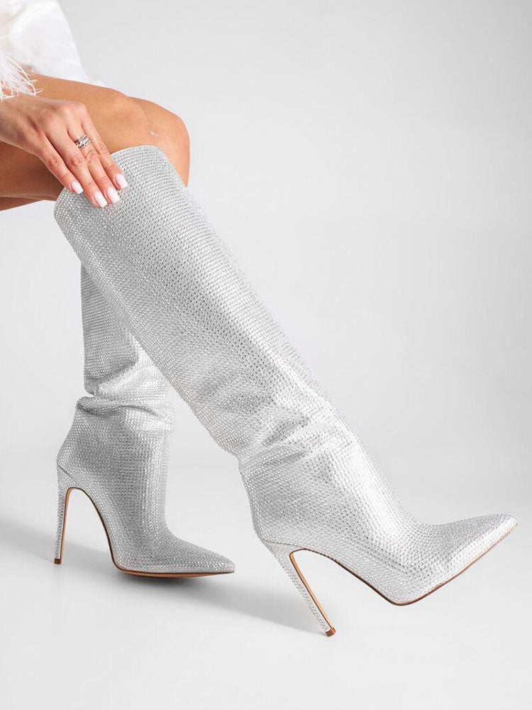 Crystal-Embellished Suede Boots - Elara Row