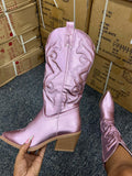 Metallic PU Leather Cowboy Boots - Elara Row