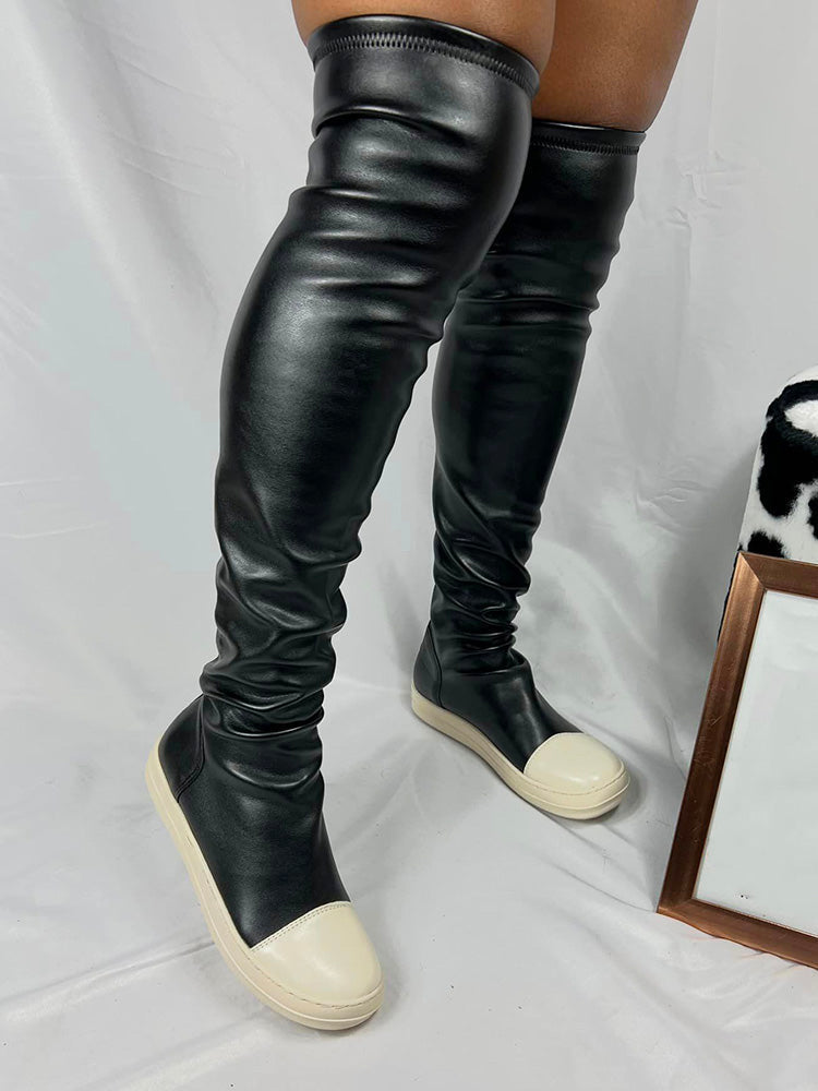 PU Leather Flat Boots - Elara Row