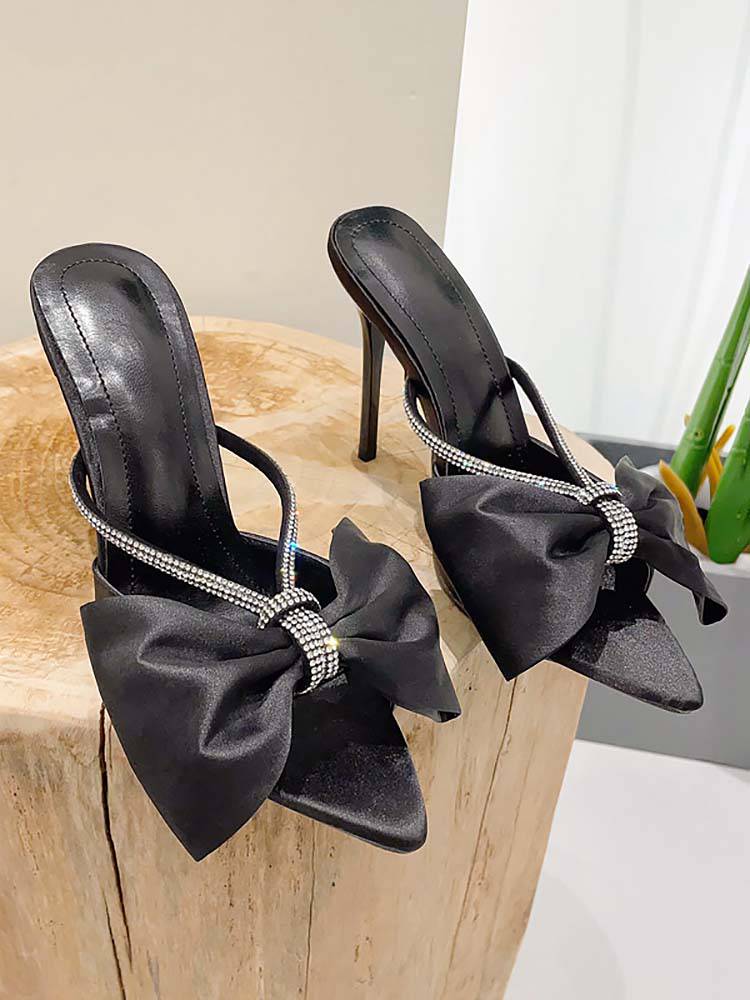Satin Diamante Bow-knot Sandals - Elara Row