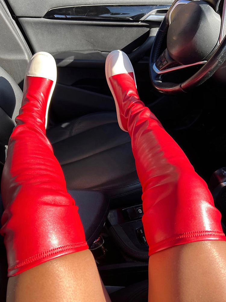 PU Leather Flat Boots - Elara Row
