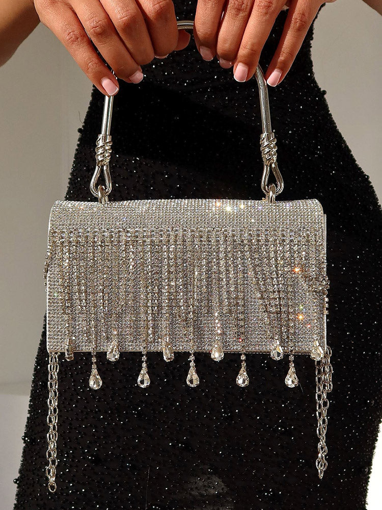 Rhinestone Fringe Clutch - Elara Row