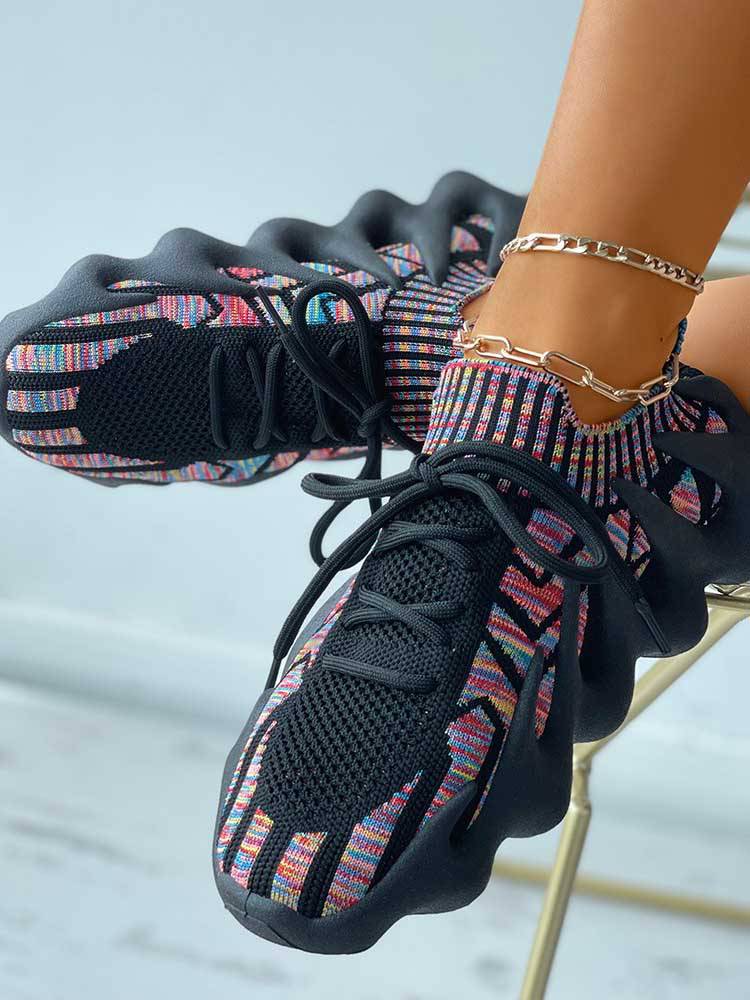 Lace-up Knit Breathable Sneakers - Elara Row
