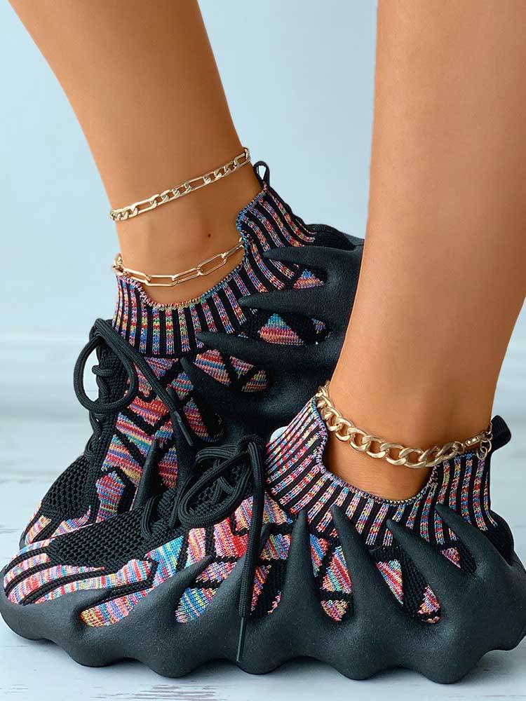 Lace-up Knit Breathable Sneakers - Elara Row