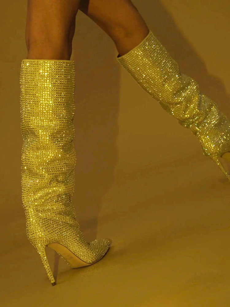 Crystal-Embellished Suede Boots - Elara Row