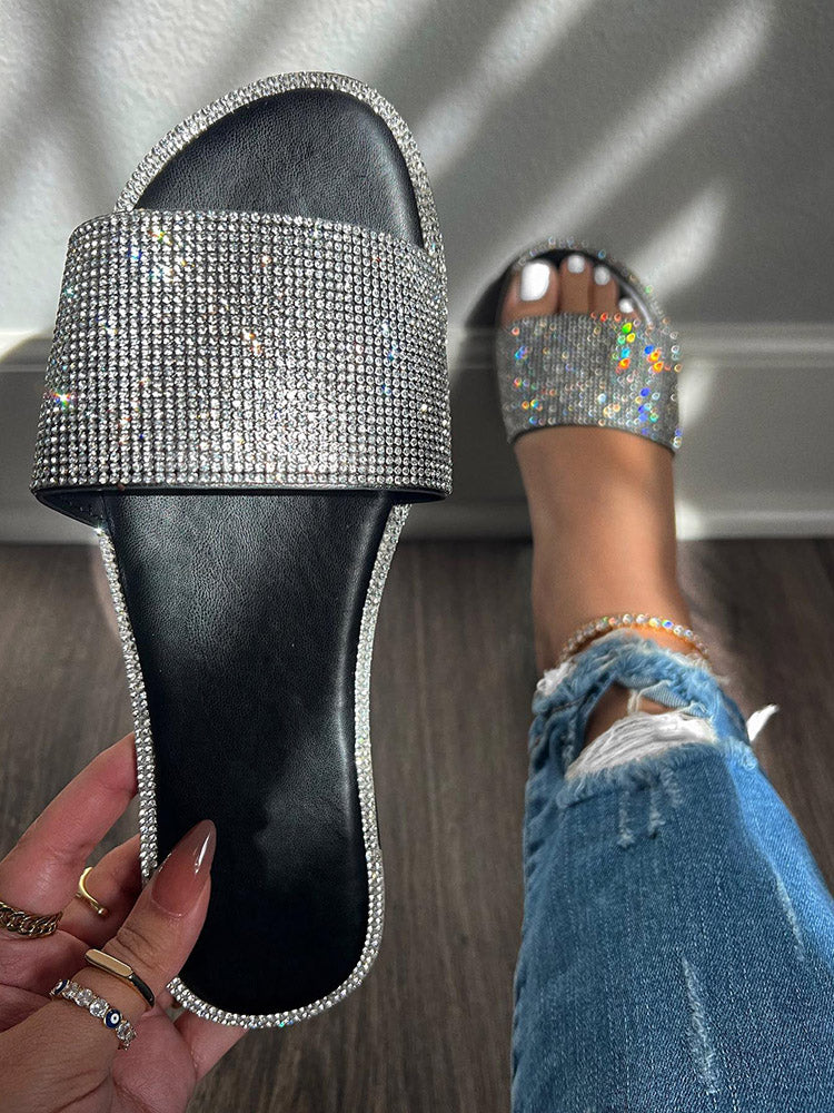 Crystal Glitter Flat Bling Slippers - Elara Row