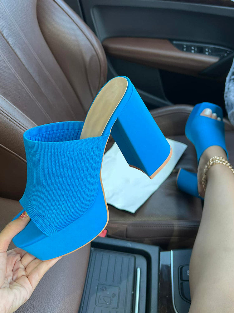 Knit Platform Chunky Heel Sandals - Elara Row