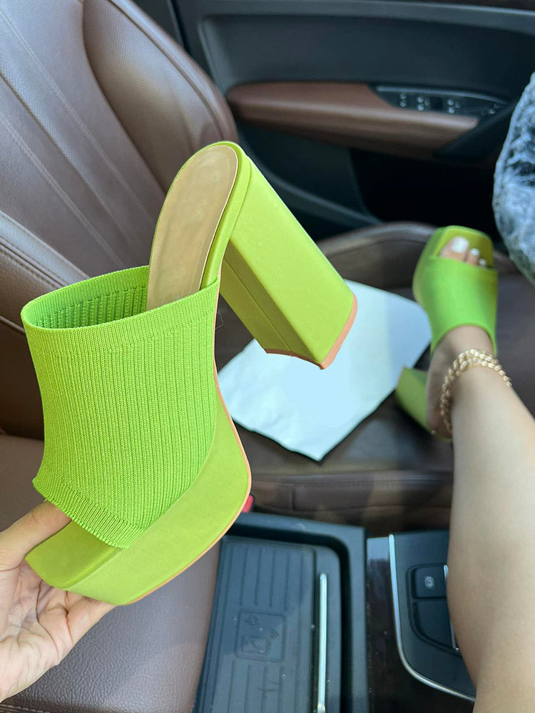Knit Platform Chunky Heel Sandals - Elara Row