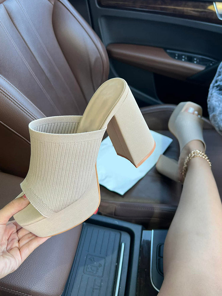 Knit Platform Chunky Heel Sandals - Elara Row