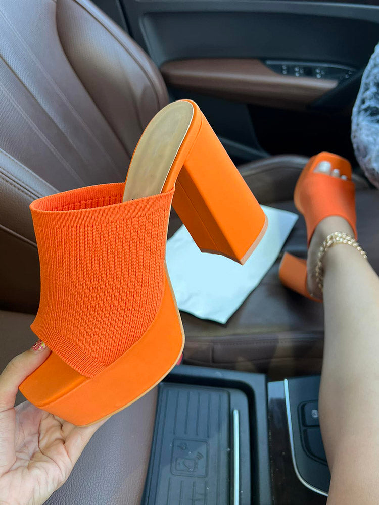 Knit Platform Chunky Heel Sandals - Elara Row