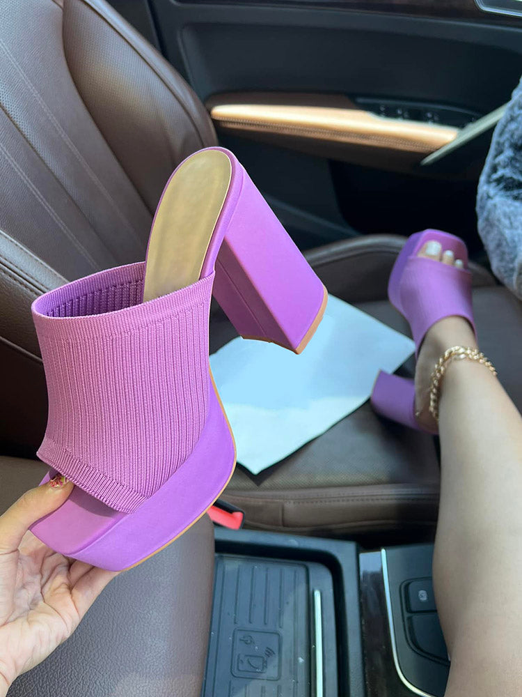 Knit Platform Chunky Heel Sandals - Elara Row