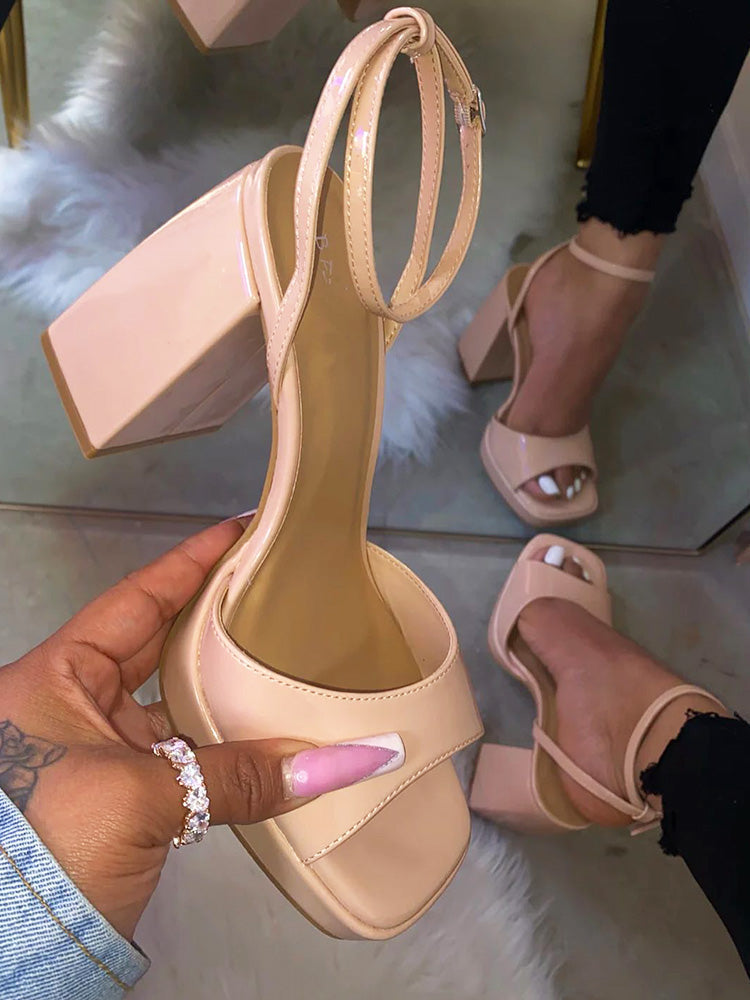 Leather Chunky Heel Sandals - Elara Row