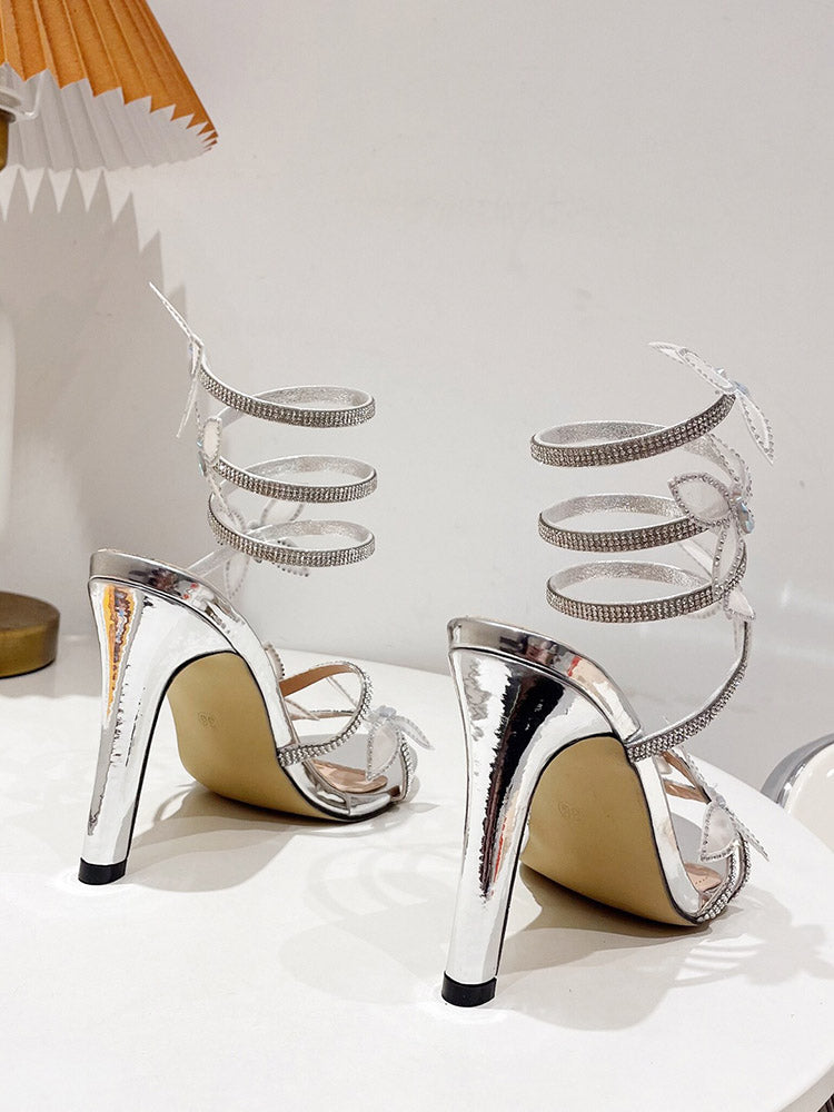 Butterfly Ankle-Wrap Sandals - Elara Row